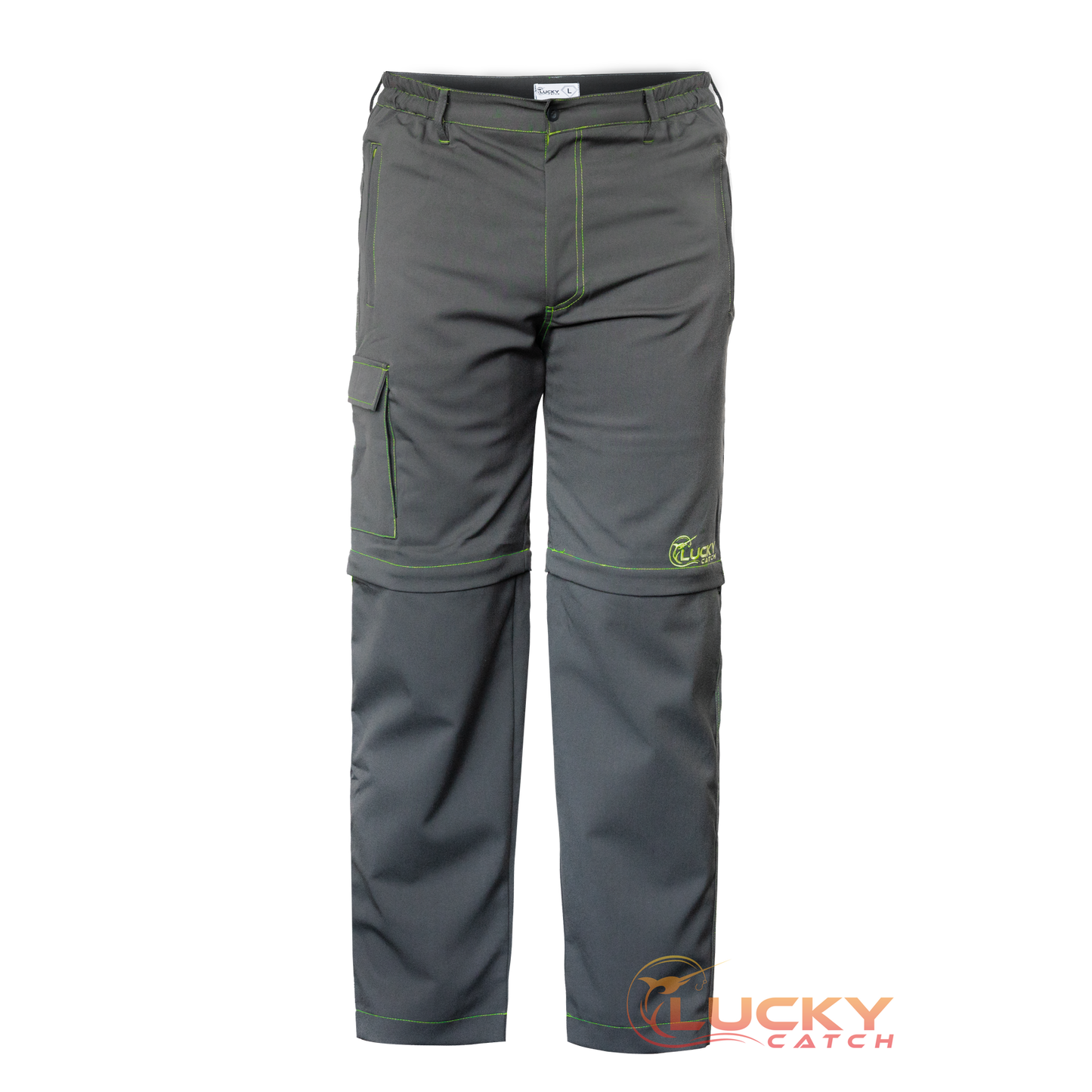 Lucky Catch-Gray with Neon Green Stitch, Convertible Outdoor Fishing Pants