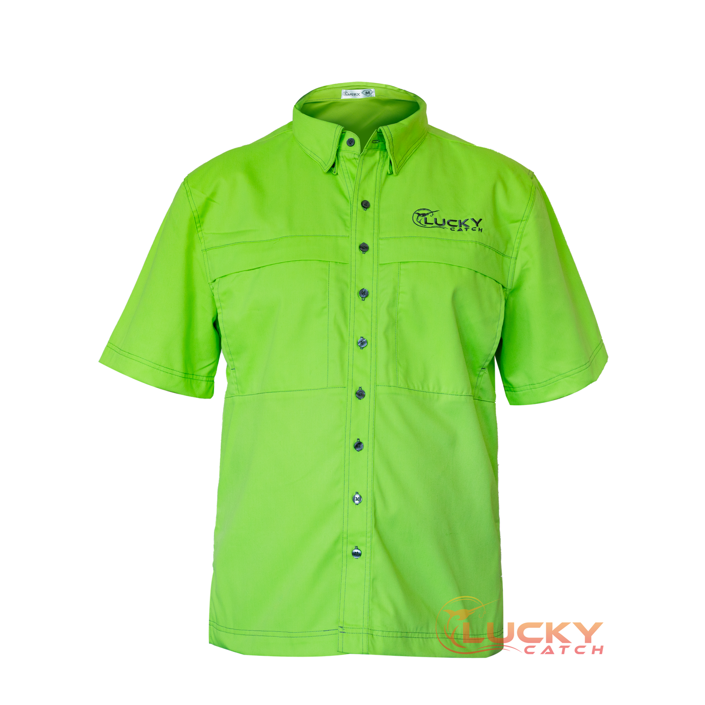 Lucky Catch-Neon Green with Gray Stitch, Precision Fishing Shirt